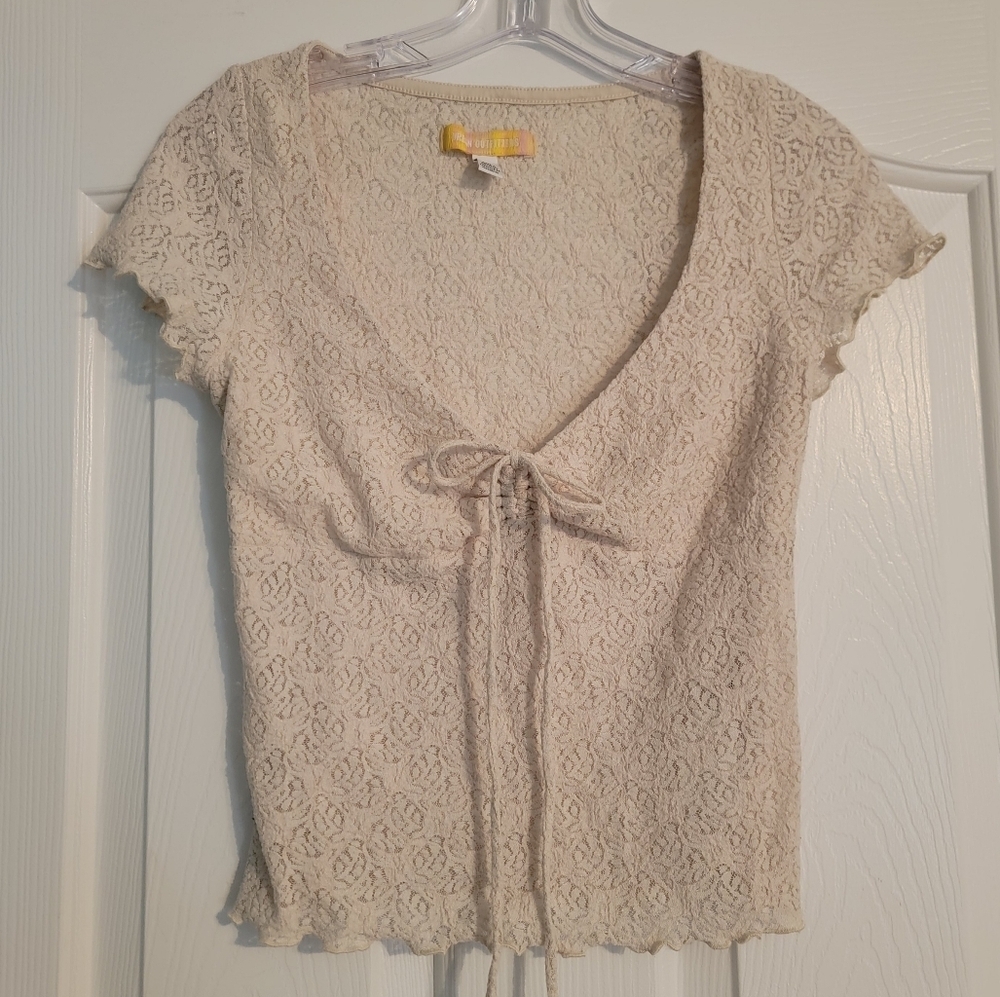 Urban Outfitters Fitted Cream Lacy Tie Top